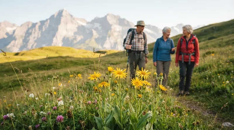 Yellow arnica flowers in a mountain meadow